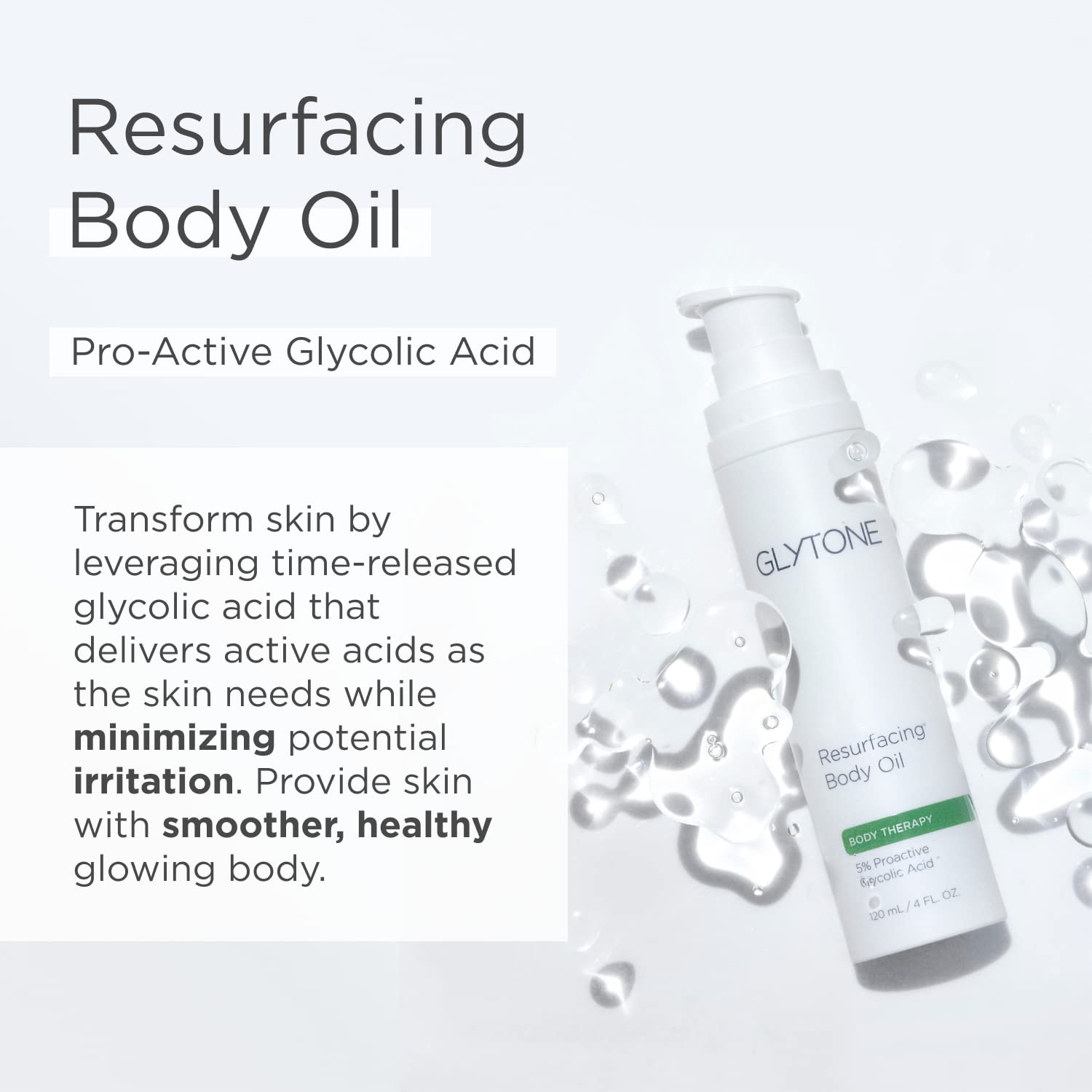 Glytone Resurfacing Body Oil texture close-up - lightweight, non-greasy hydration.