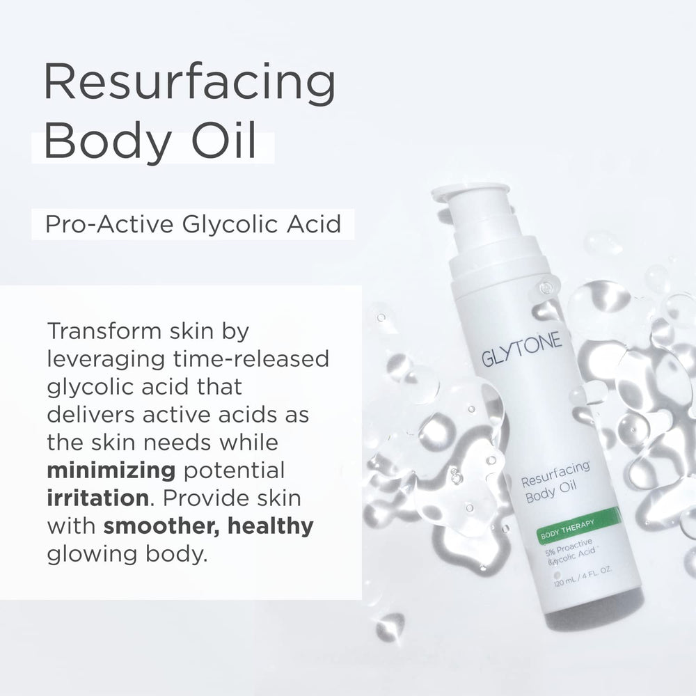 Glytone Resurfacing Body Oil texture close-up - lightweight, non-greasy hydration.