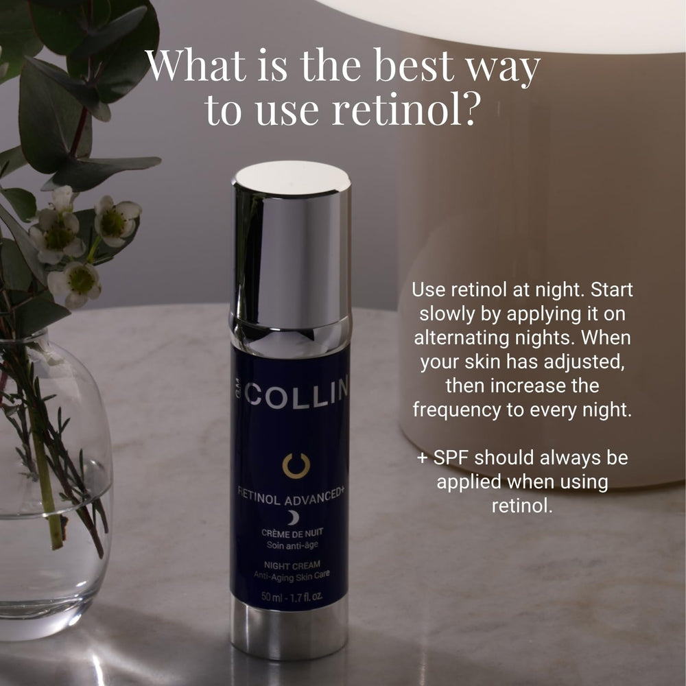 Dab of G.M. COLLIN Retinol Advanced+ Night Cream on cheek for gentle nightly application