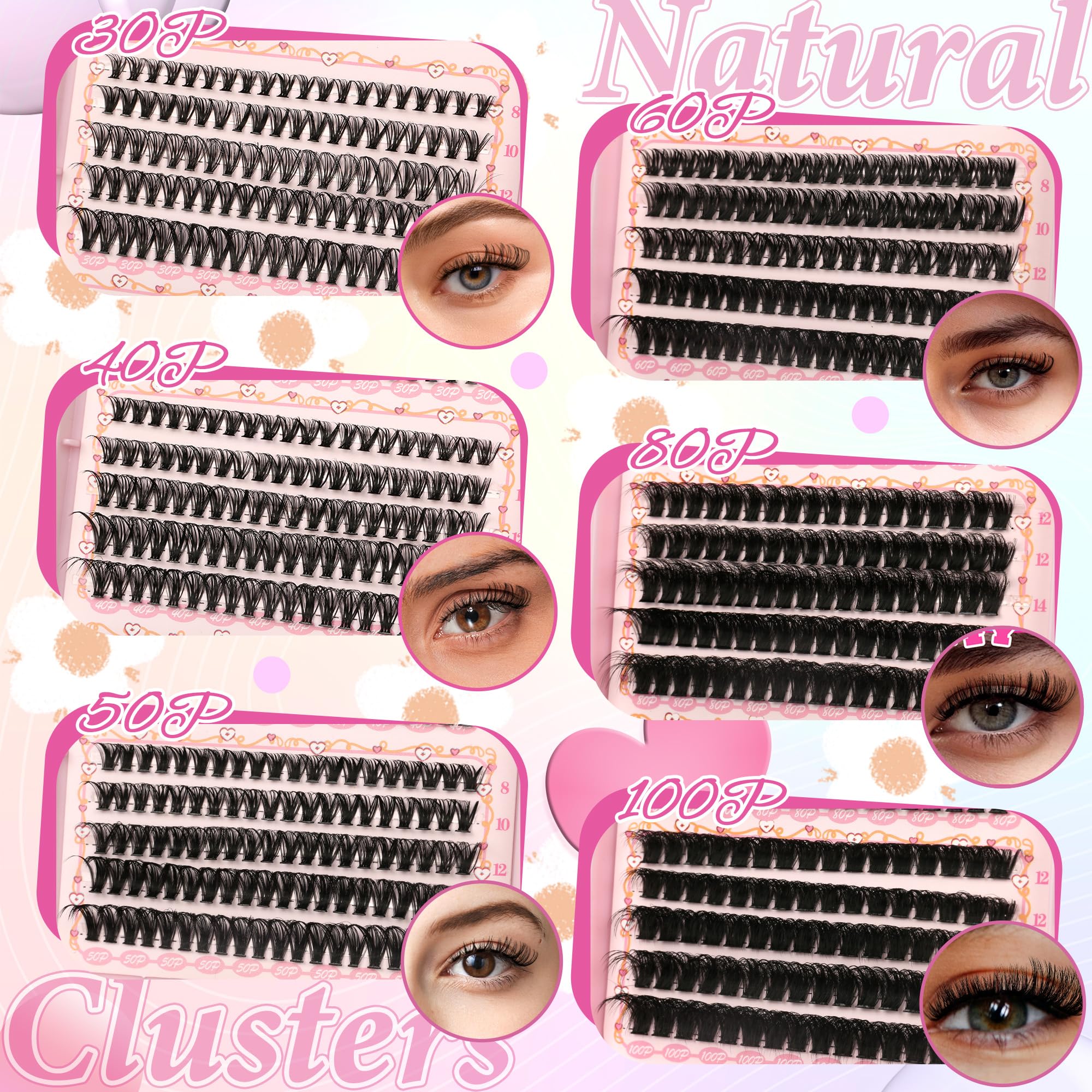 Gmagictobo lash clusters kit includes 570 pieces for versatile lash looks.
