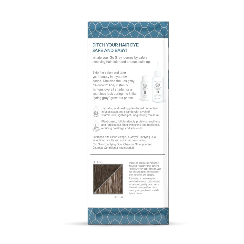 Go Gray Remove aloe vera and soy protein for moisture and strength.