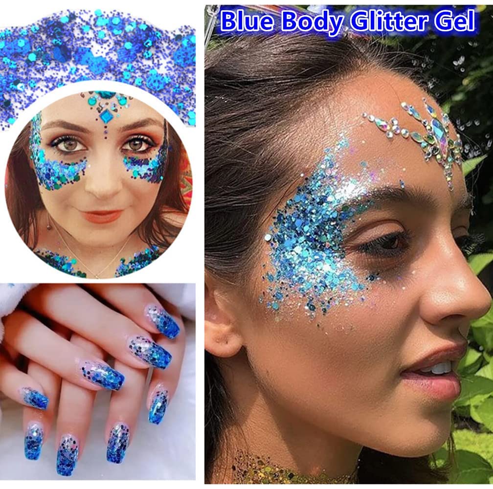 Go Ho Blue Face Glitter packaging showing product safety and design.