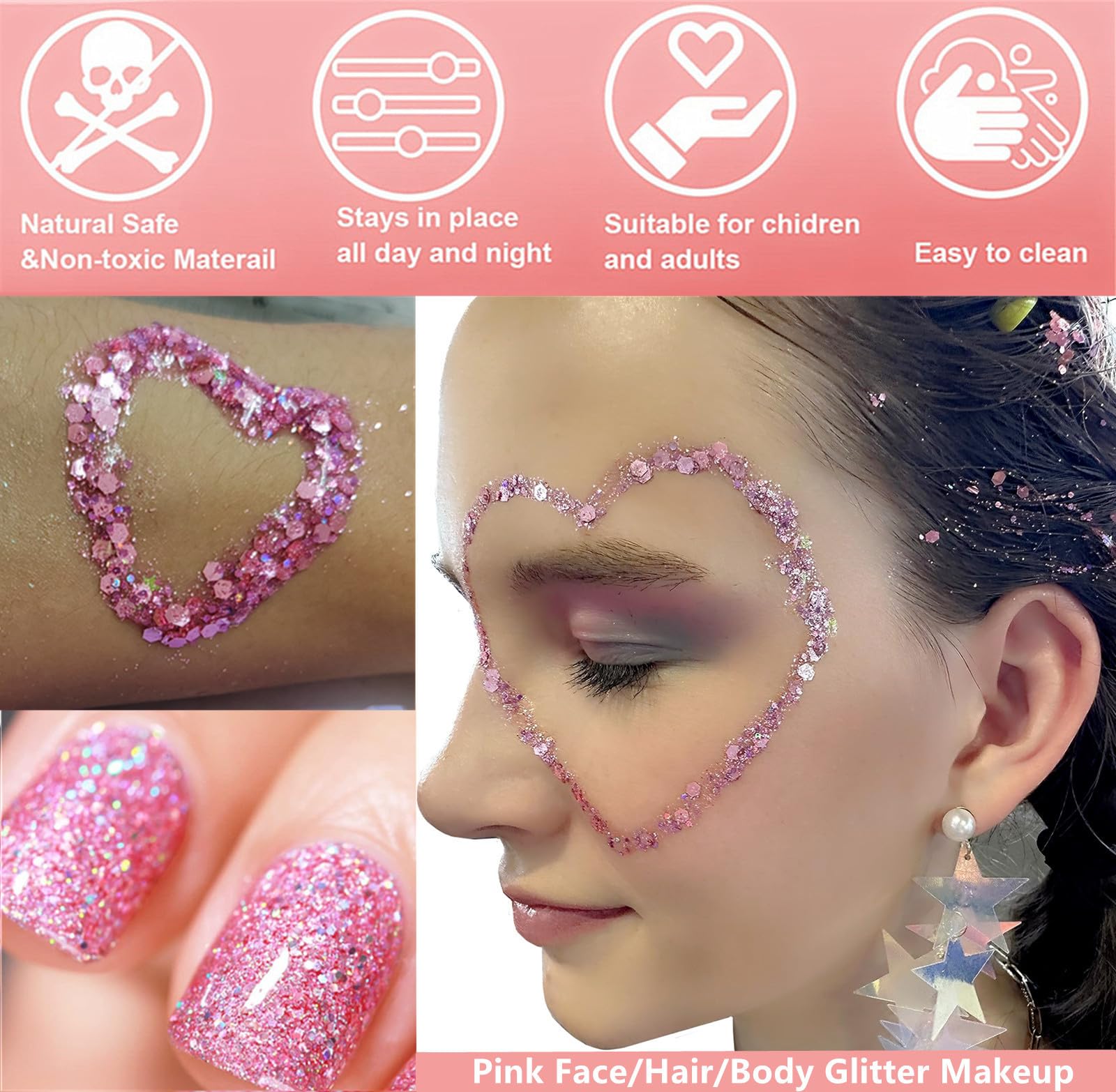 Go Ho glossy glitter gel sticks easily for quick layering.