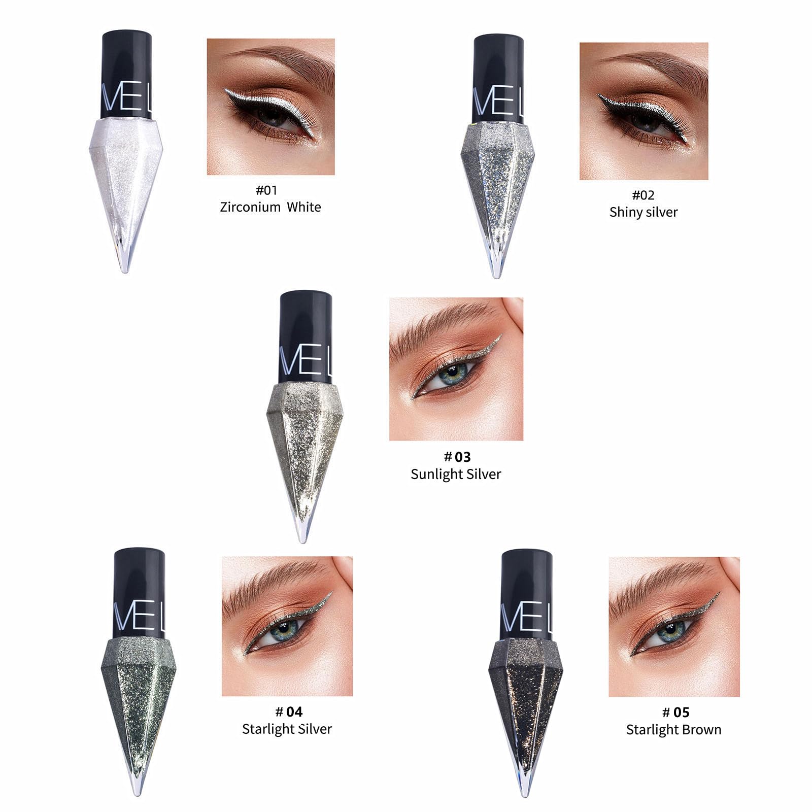 Go Ho Glitter Eyeliner Sunlight Silver brightens eyes with smooth application