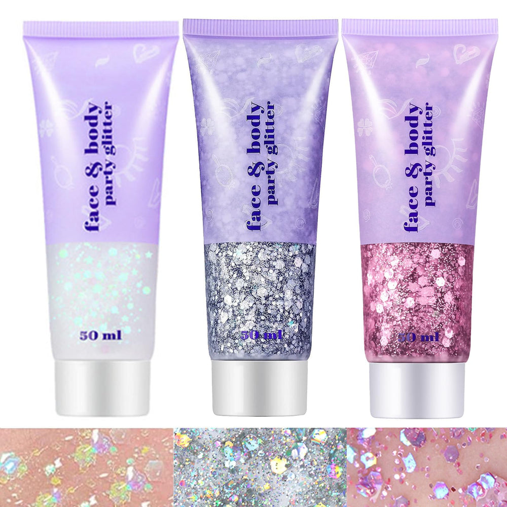 Go Ho glitter gel set bottle showing white, pink, and silver tones for shimmer
