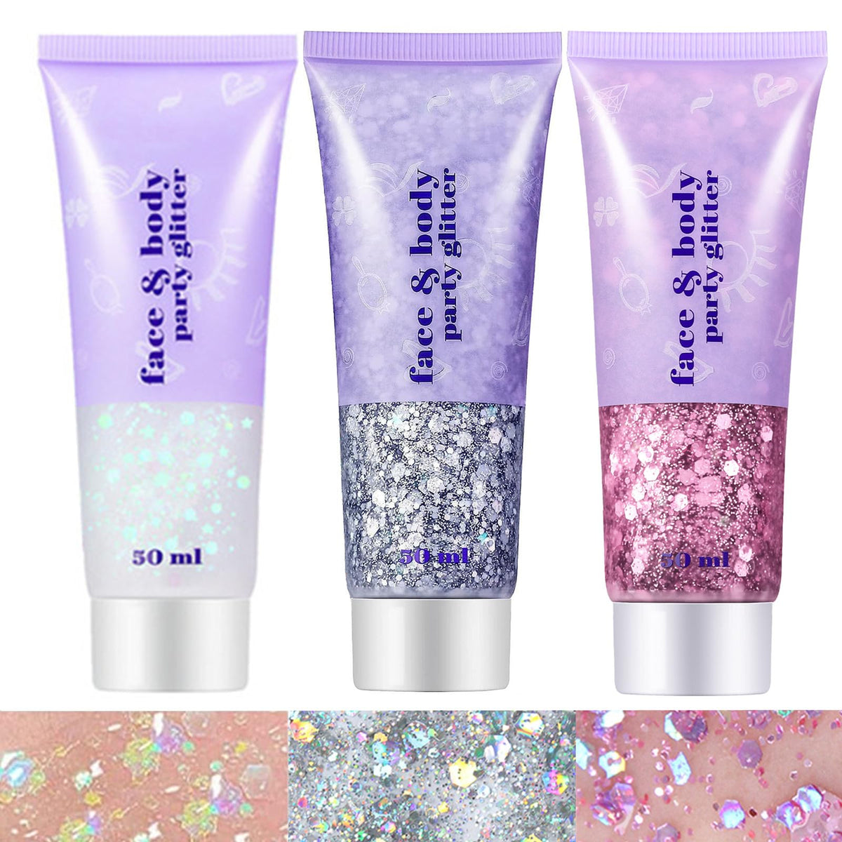 Go Ho glitter gel set bottle showing white, pink, and silver tones for shimmer