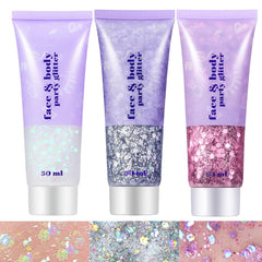 Go Ho glitter gel set bottle showing white, pink, and silver tones for shimmer