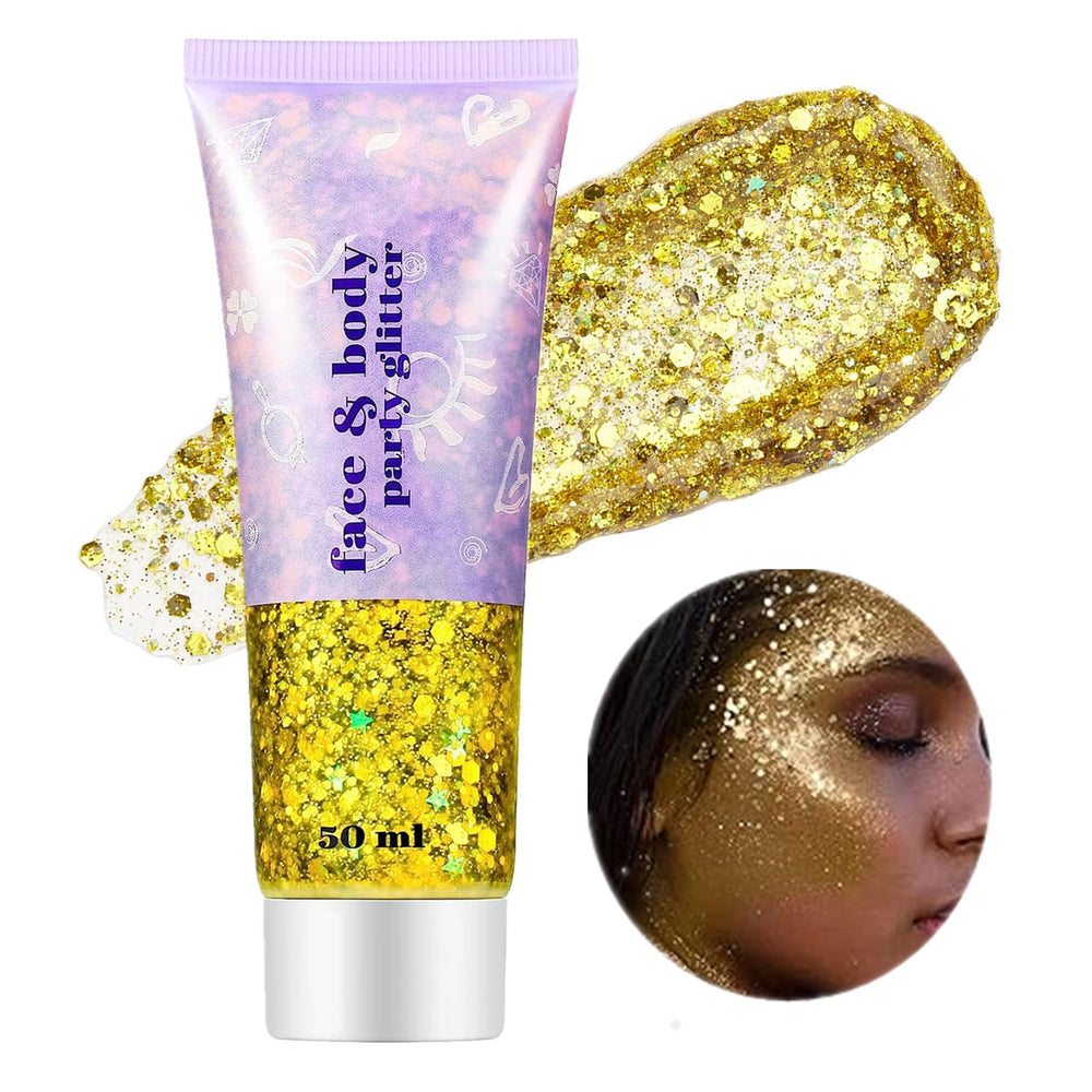 Go Ho Gold face body glitter jar shows radiant festival sparkle.