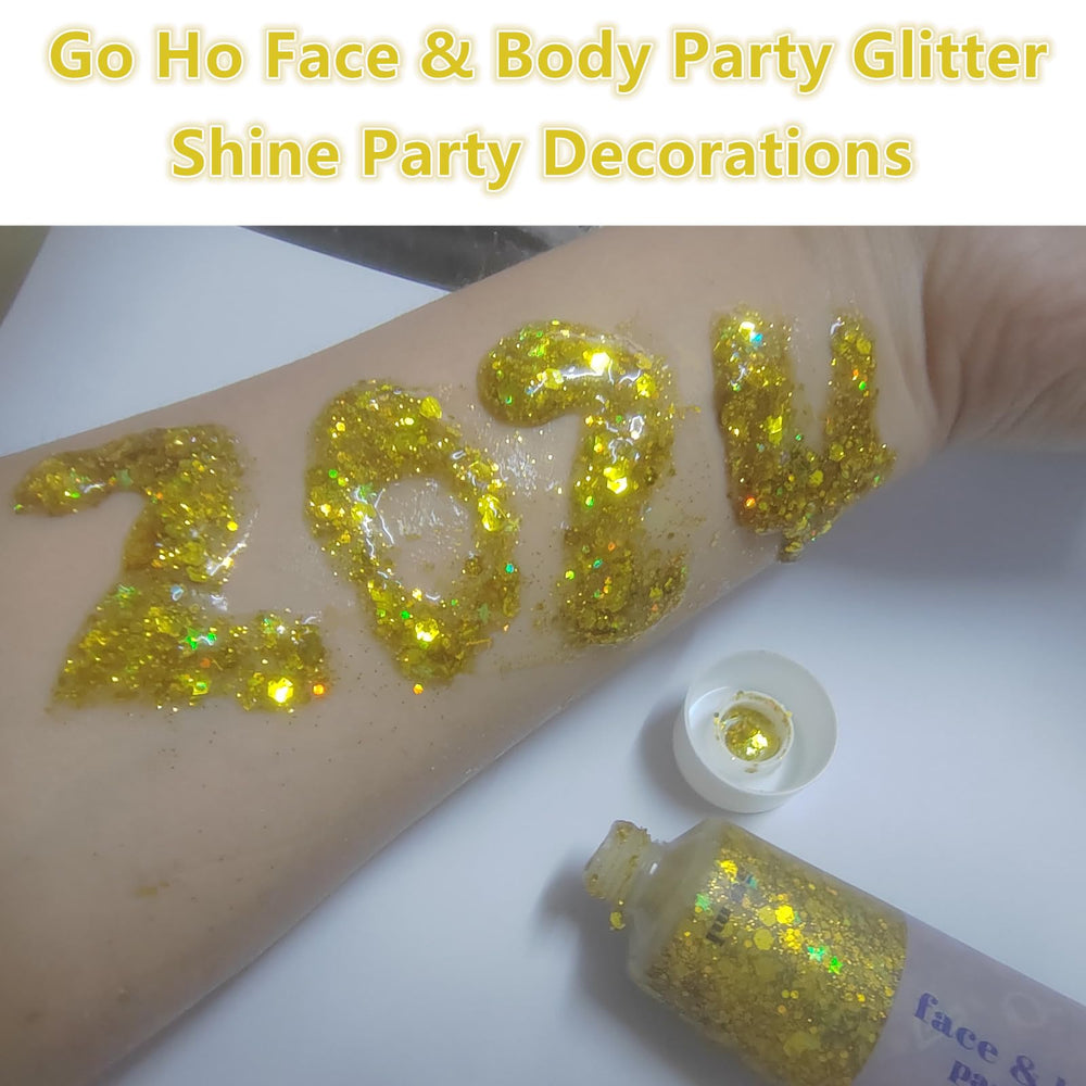 Go Ho Gold hair glitter adds sparkling accents to hairstyles.