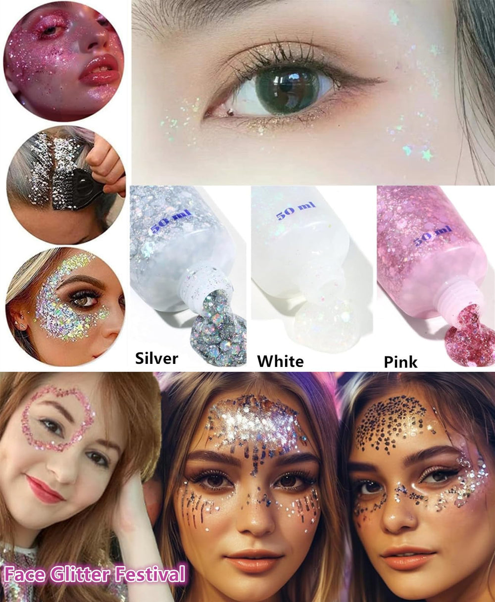 Go Ho mermaid face paint glitter close-up showing holographic sparkle