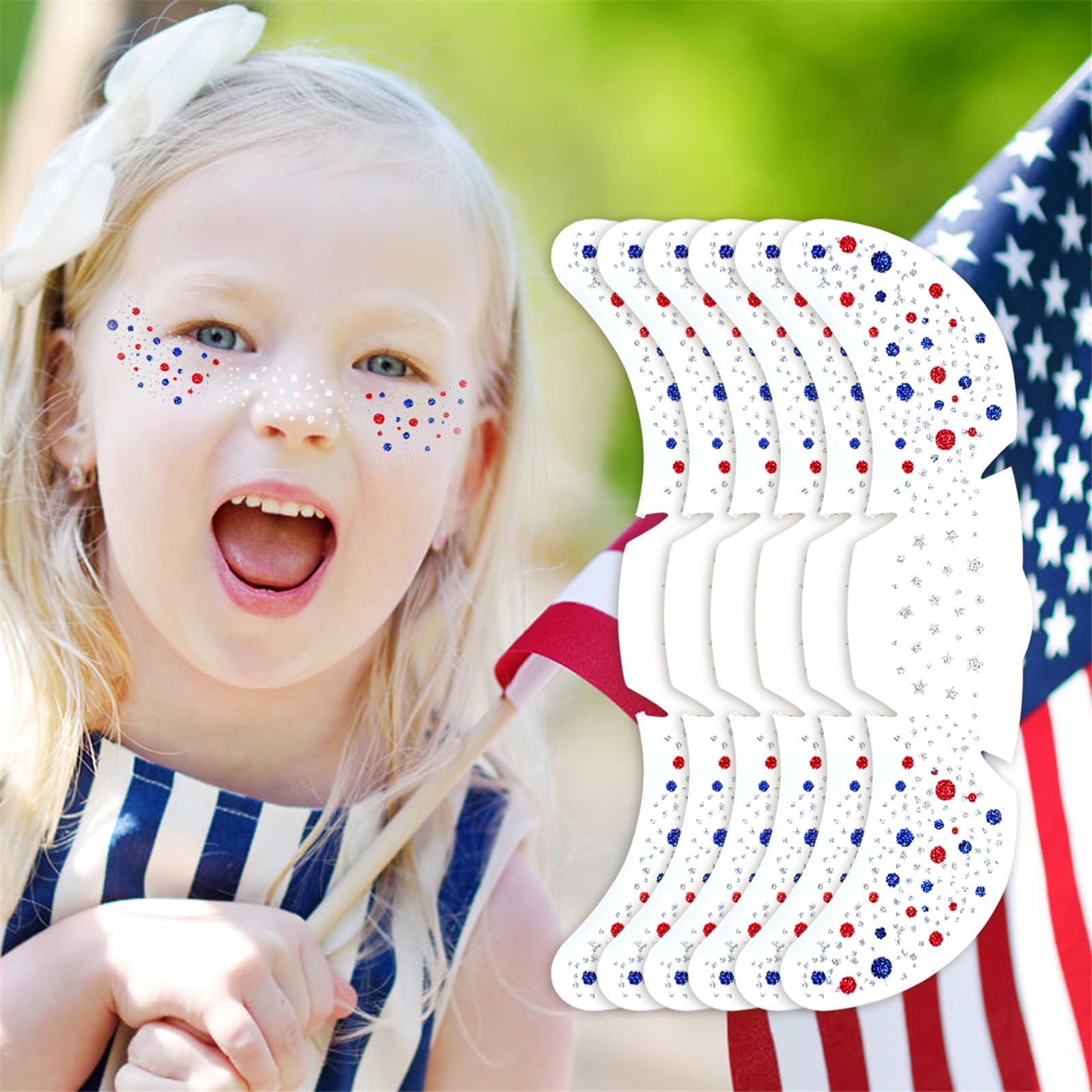 Go Ho patriotic glitter freckles in red white blue, ideal for 4th of July looks