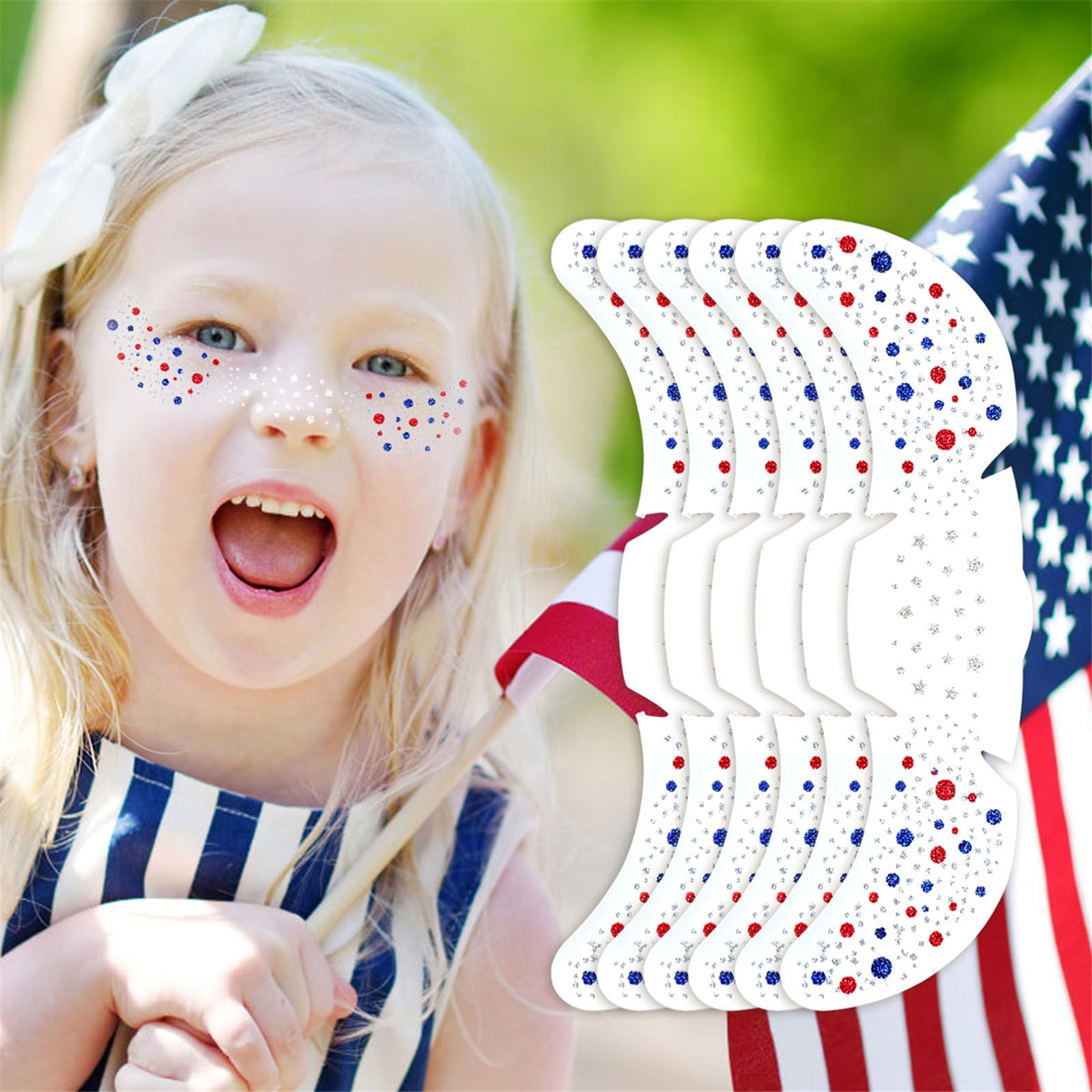 Go Ho patriotic glitter freckles in red white blue, ideal for 4th of July looks