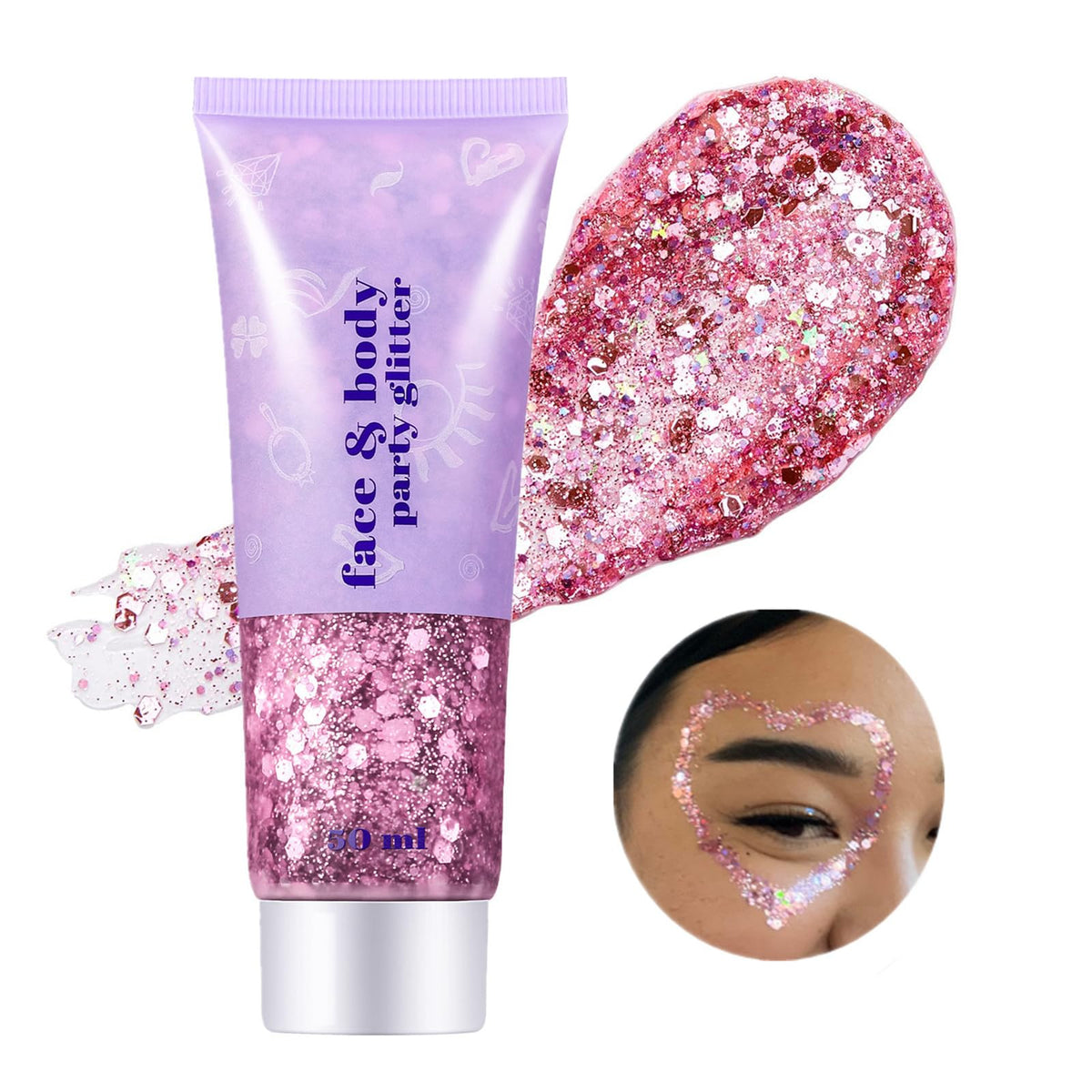 Go Ho pink face body glitter gel for radiant skin shimmer at events.