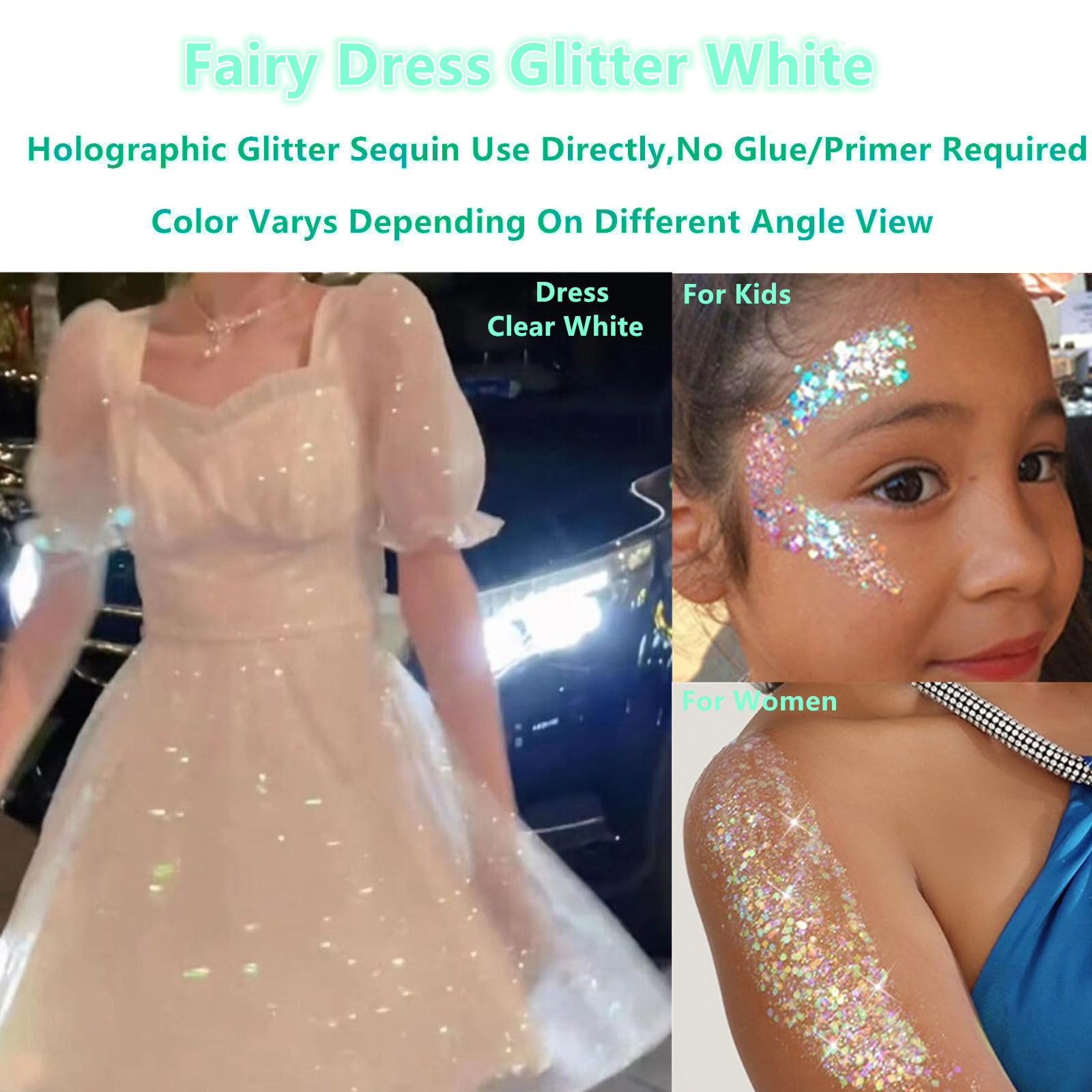 Go Ho pride glitter for hair and face that catches light.