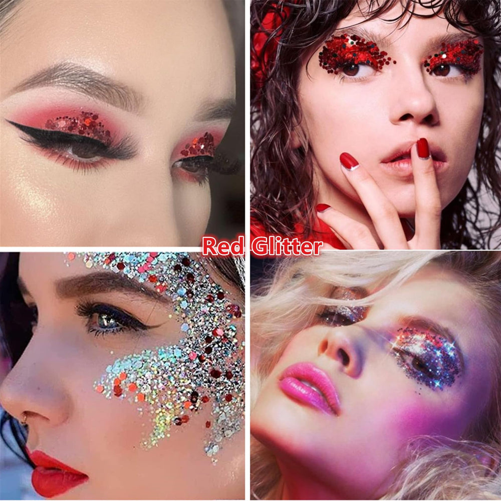 Go Ho Red Face Body Glitter application on skin creates a radiant, durable shine.