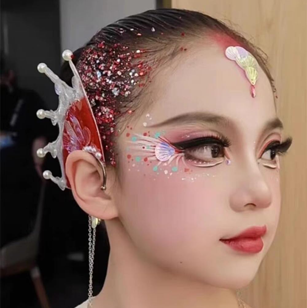 Go Ho Red Glitter lip art adds playful, ruby-luster detail.