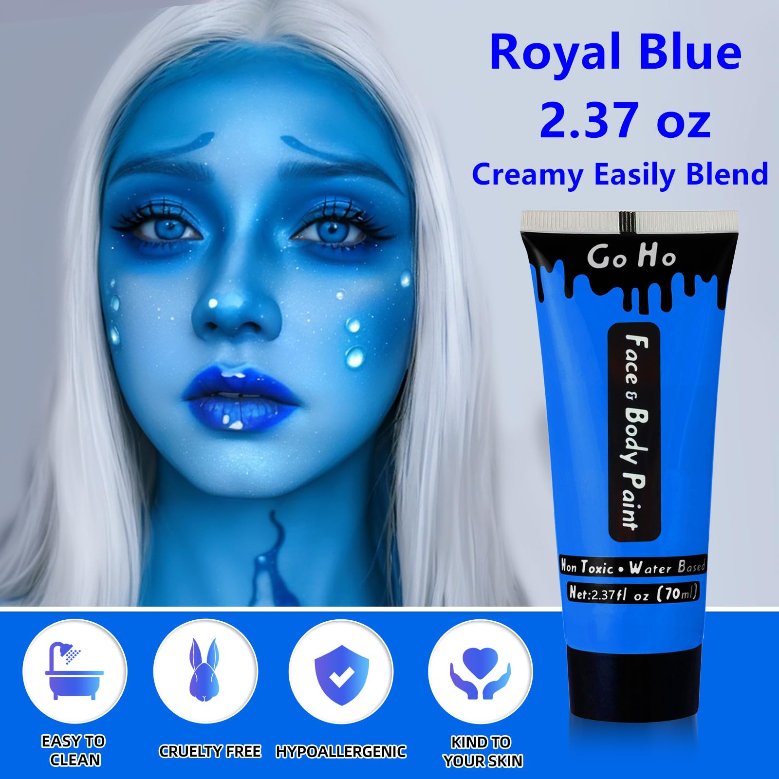 Go Ho Royal Blue face paint on cosplay costume for bold blue details.