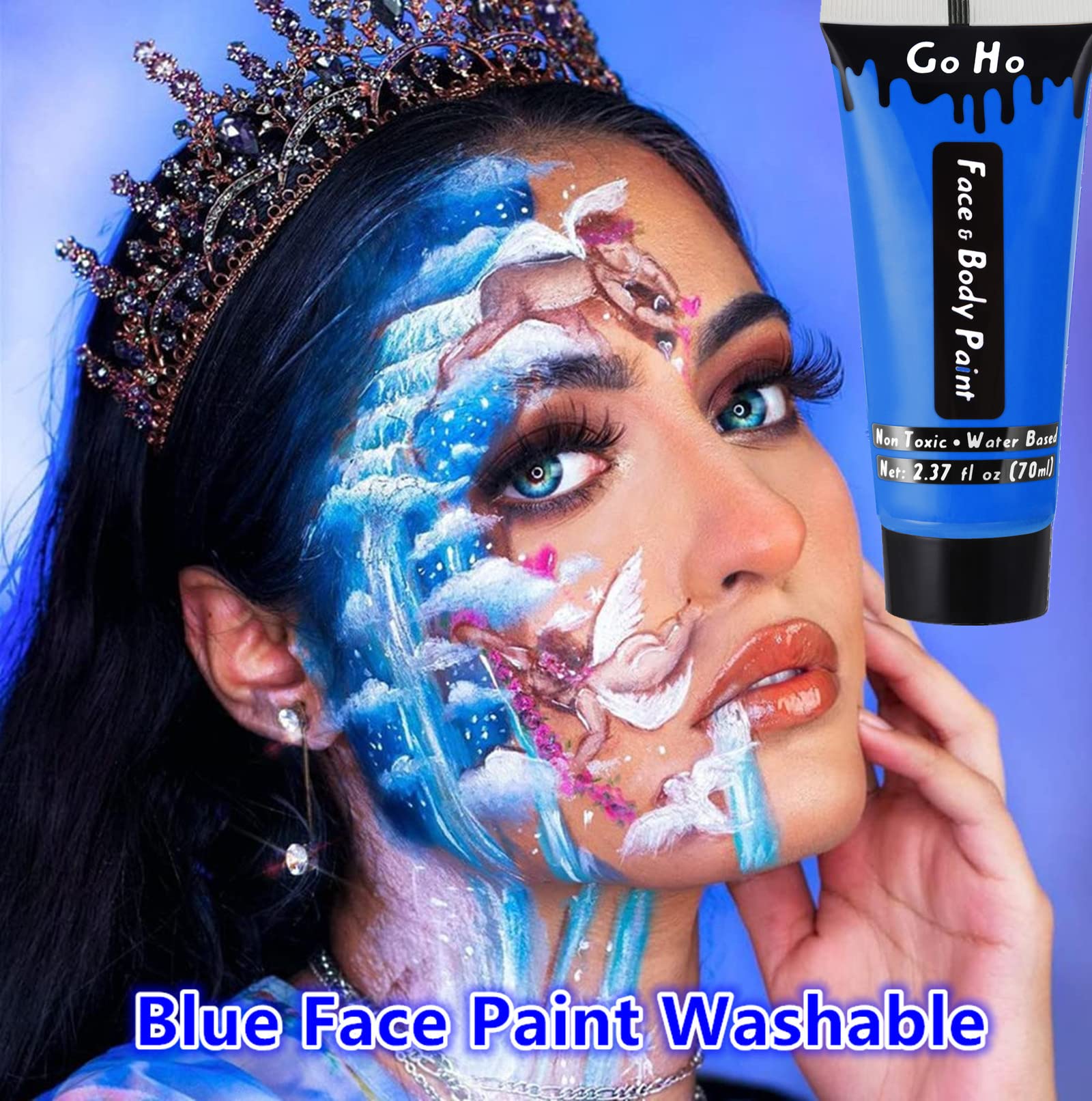 Go Ho Royal Blue face paint for Halloween makeup with dramatic blue tones.