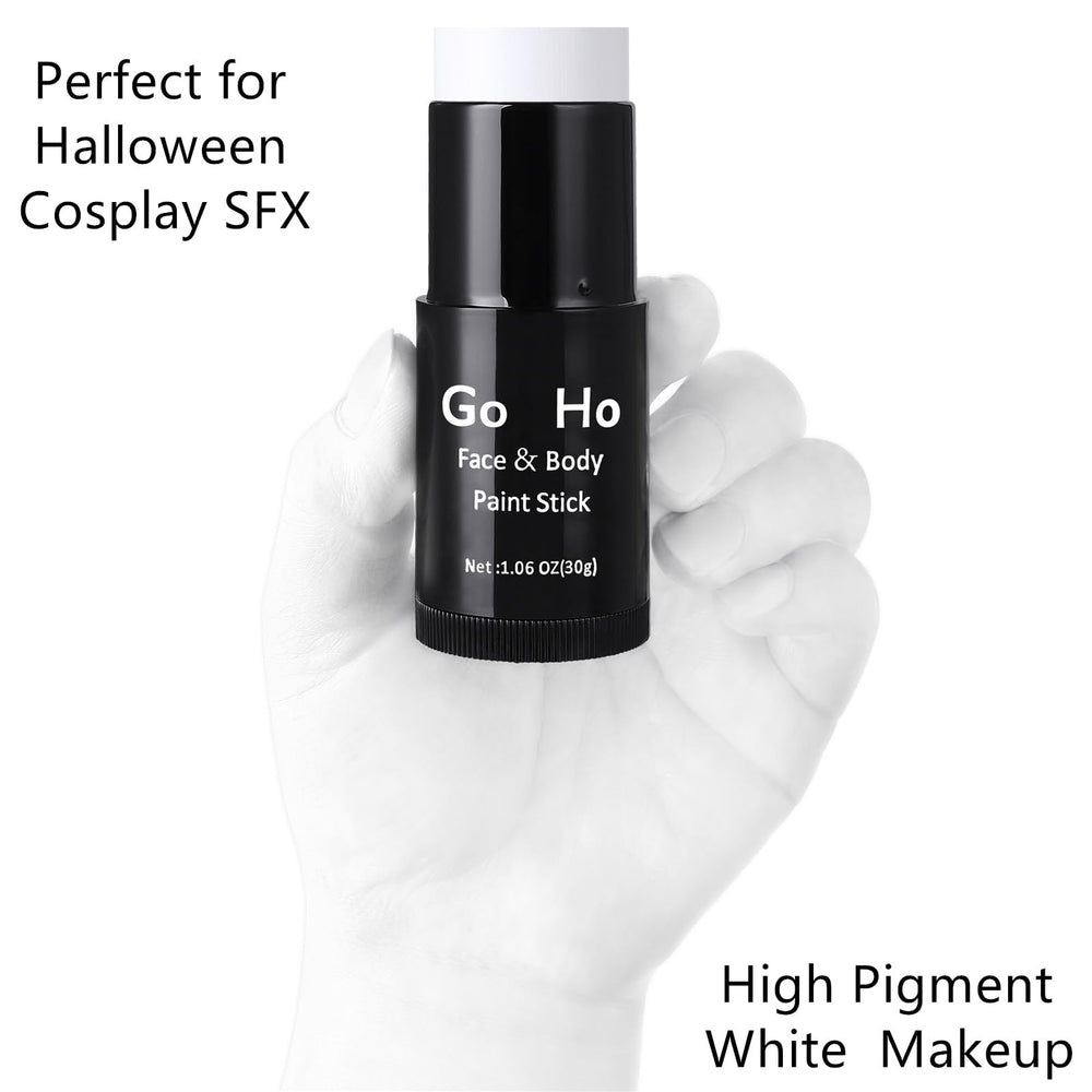 Go Ho waterproof white paint stick provides long-lasting coverage for body and face.