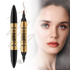 GOALSEN 3D four-tip eyebrow pen close-up showing microblade strokes for natural brows