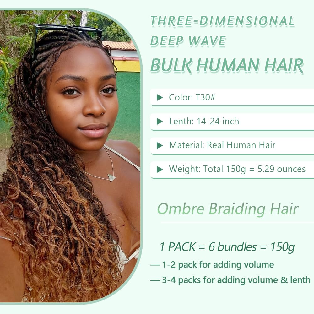 Goday 20-inch deep wave bulk hair showing smooth texture.