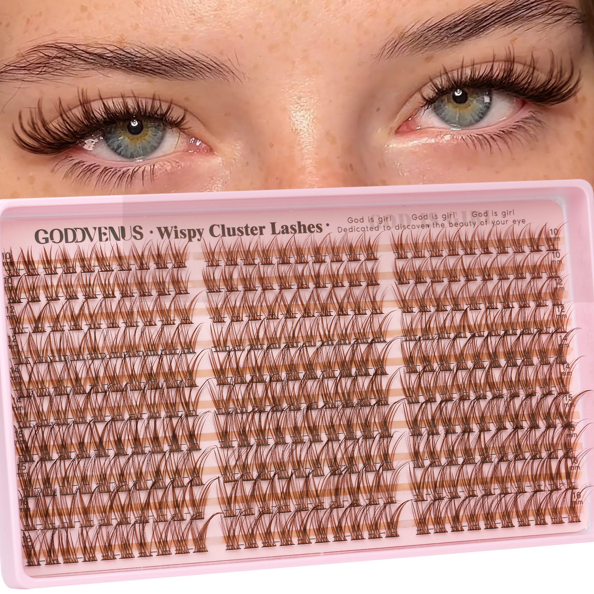 Goddvenus brown lash clusters 300pcs for natural soft glam daily wear.