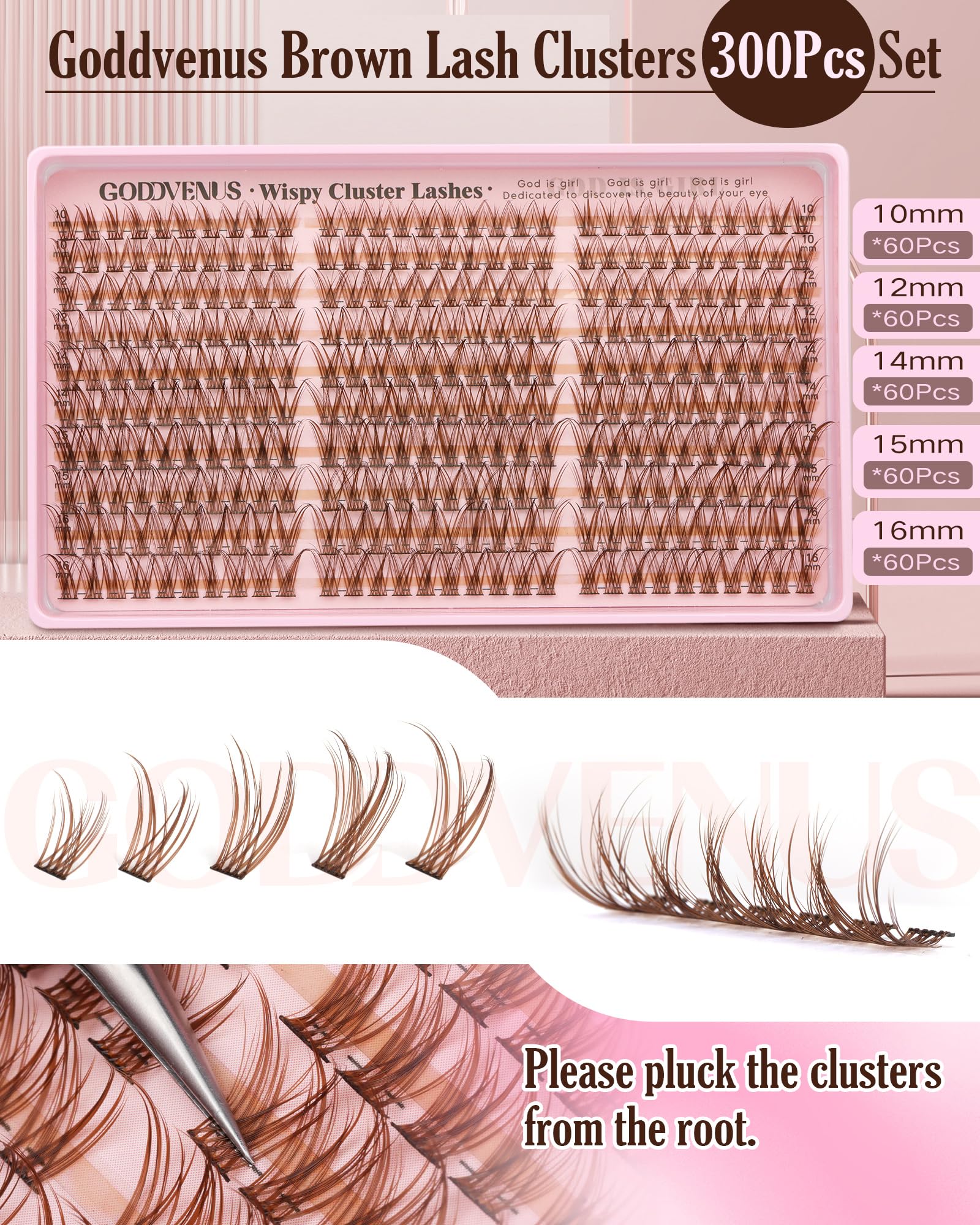 Goddvenus brown lash clusters suit light hair and fair skin.