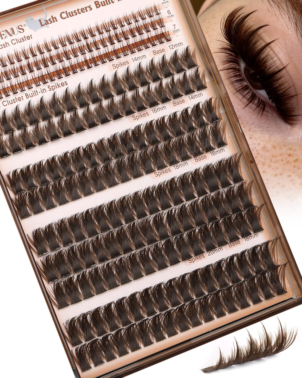 Goddvenus brown manga lash clusters with spikes for effortless textured volume.
