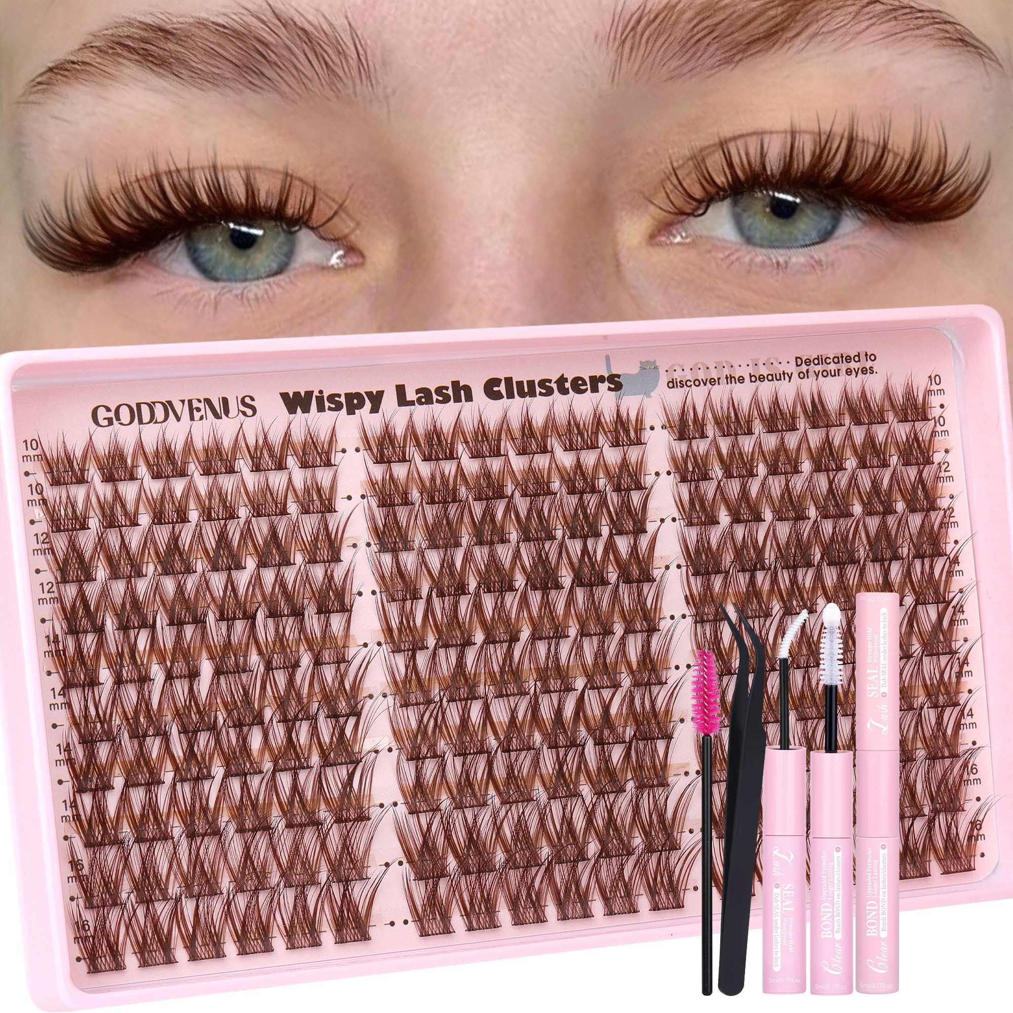 Goddvenus Brown Wispy Lash Clusters Kit—natural blend for a mascara-like effect.