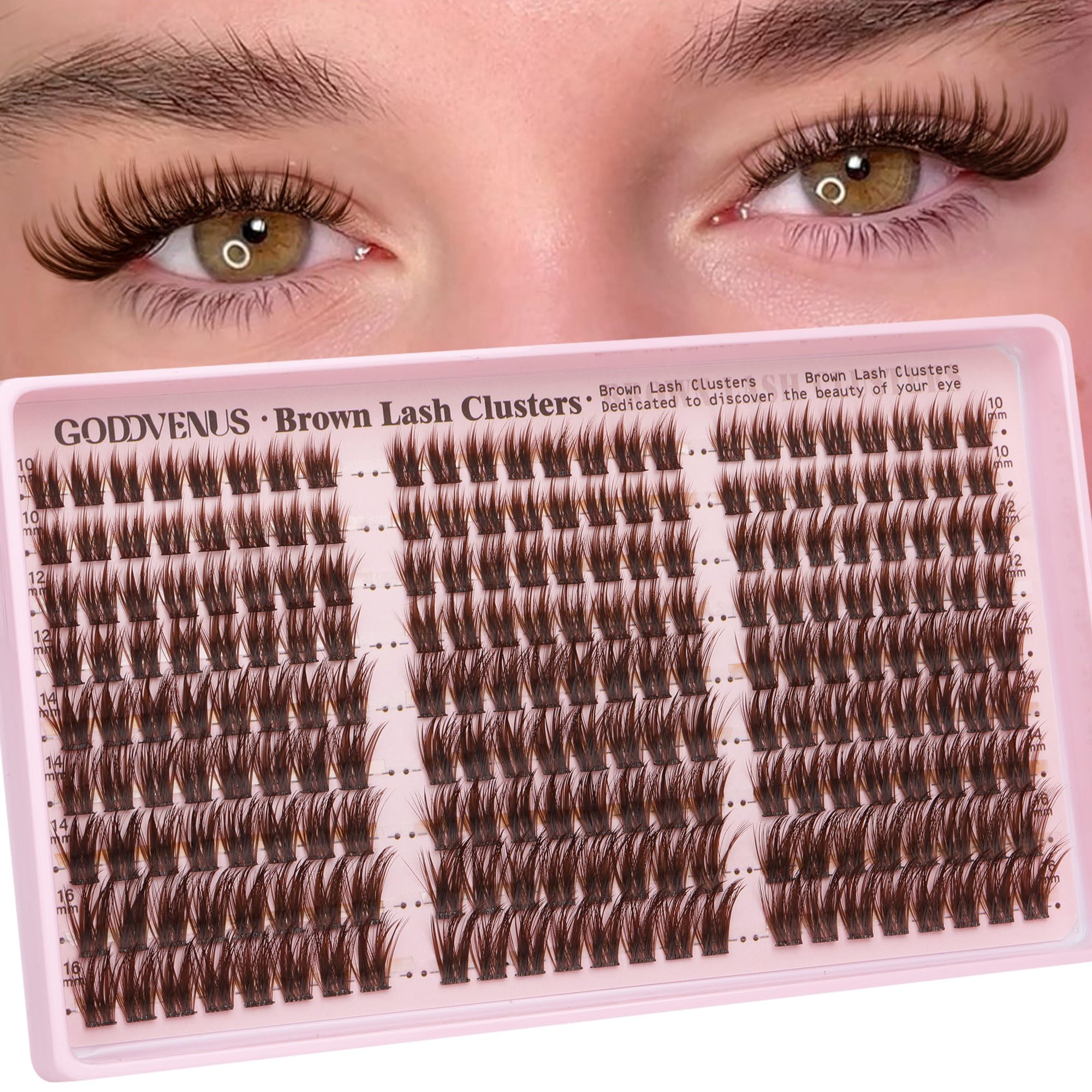 Goddvenus packaging shows Brown Wispy Lash Clusters for easy, natural wear