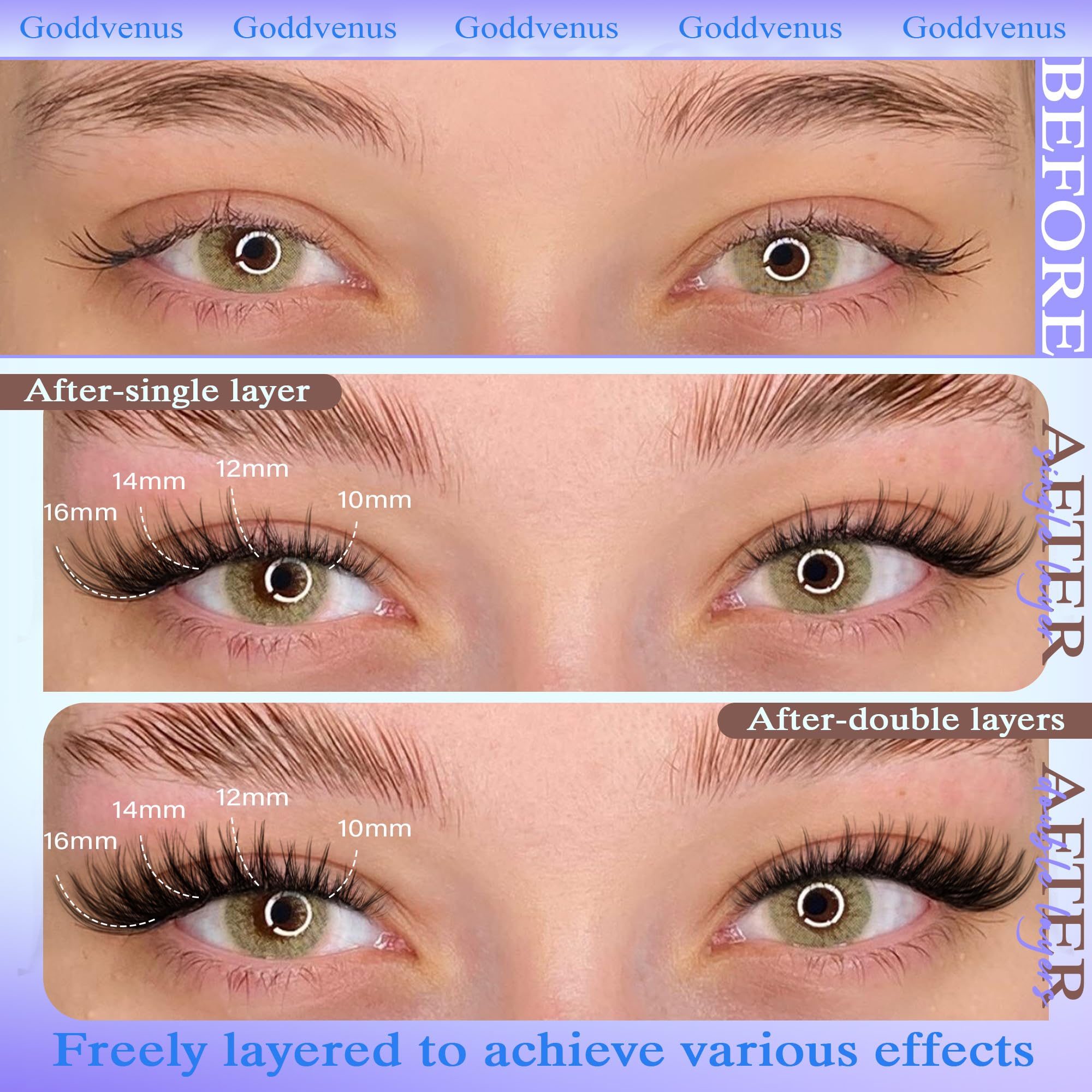 Goddvenus DIY lash extensions kit 132pcs 10-16mm for customizable volume.