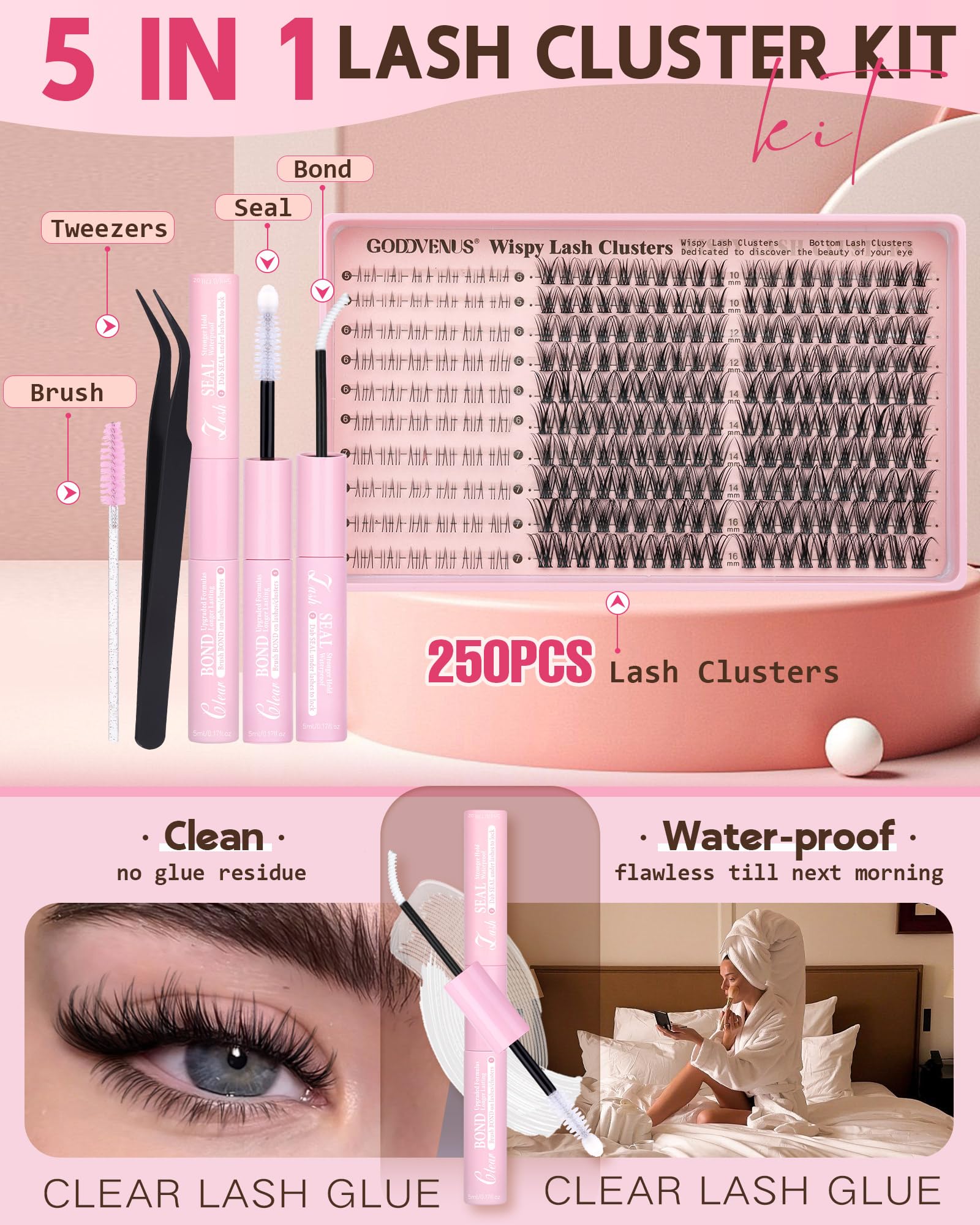 Goddvenus bottom lash clusters for balanced eye framing.