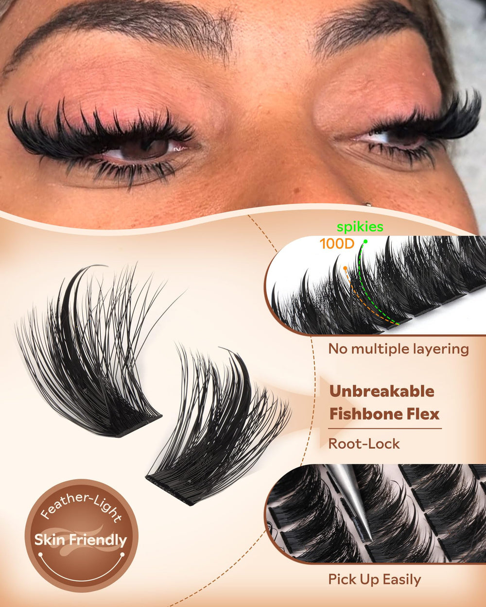 Goddvenus lash clusters with easy pick-up and root-lock for clean application.