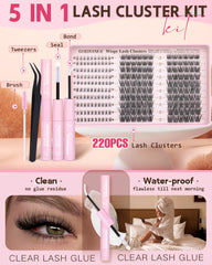Goddvenus lash clusters kit open reveals 220 pieces for customizable lashes.
