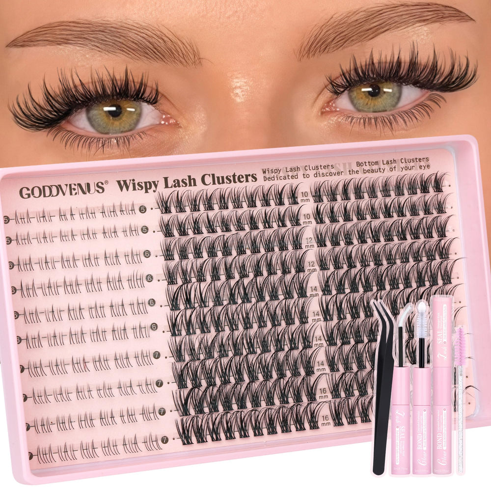 Goddvenus lash clusters top wispy for a natural, wide-eyed look.