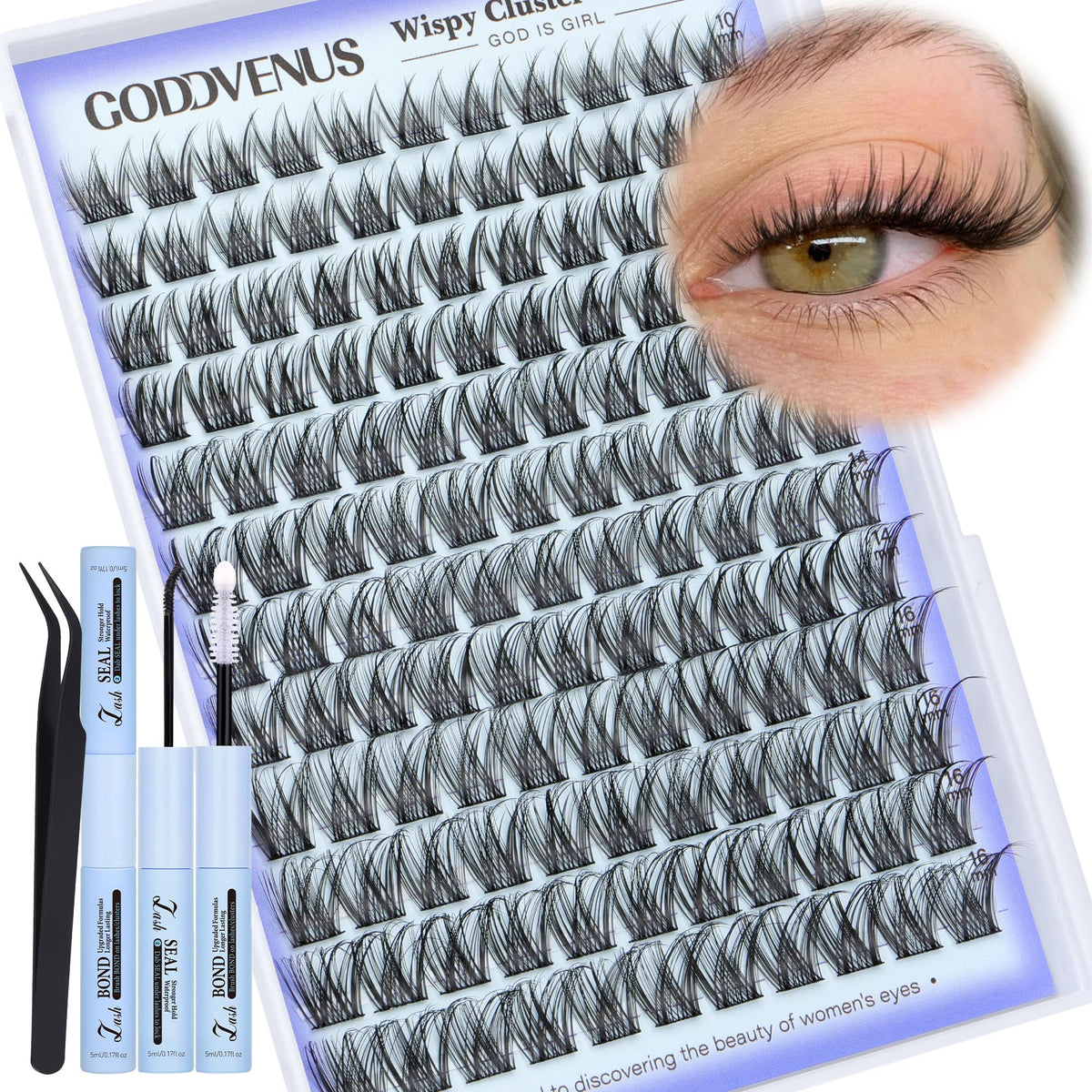 Goddvenus Natural Lash Clusters Kit 3-in-1 for easy at-home lash styling.