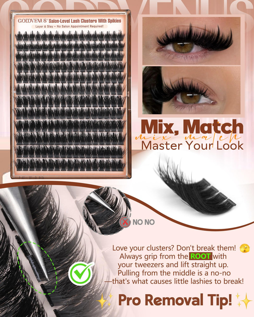 Goddvenus waterproof, reusable lashes for all-day wear and easy removal.