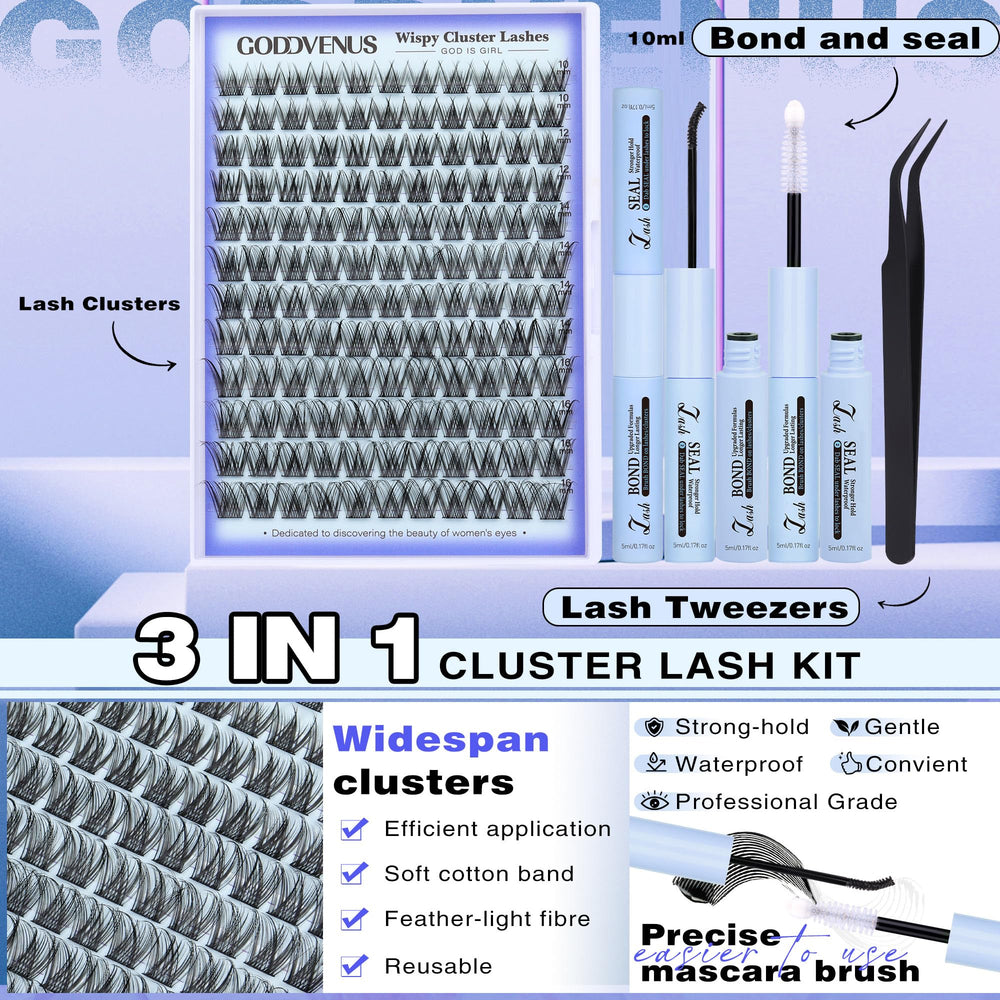 Goddvenus wispy C-curl lashes clusters for salon-like look at home.