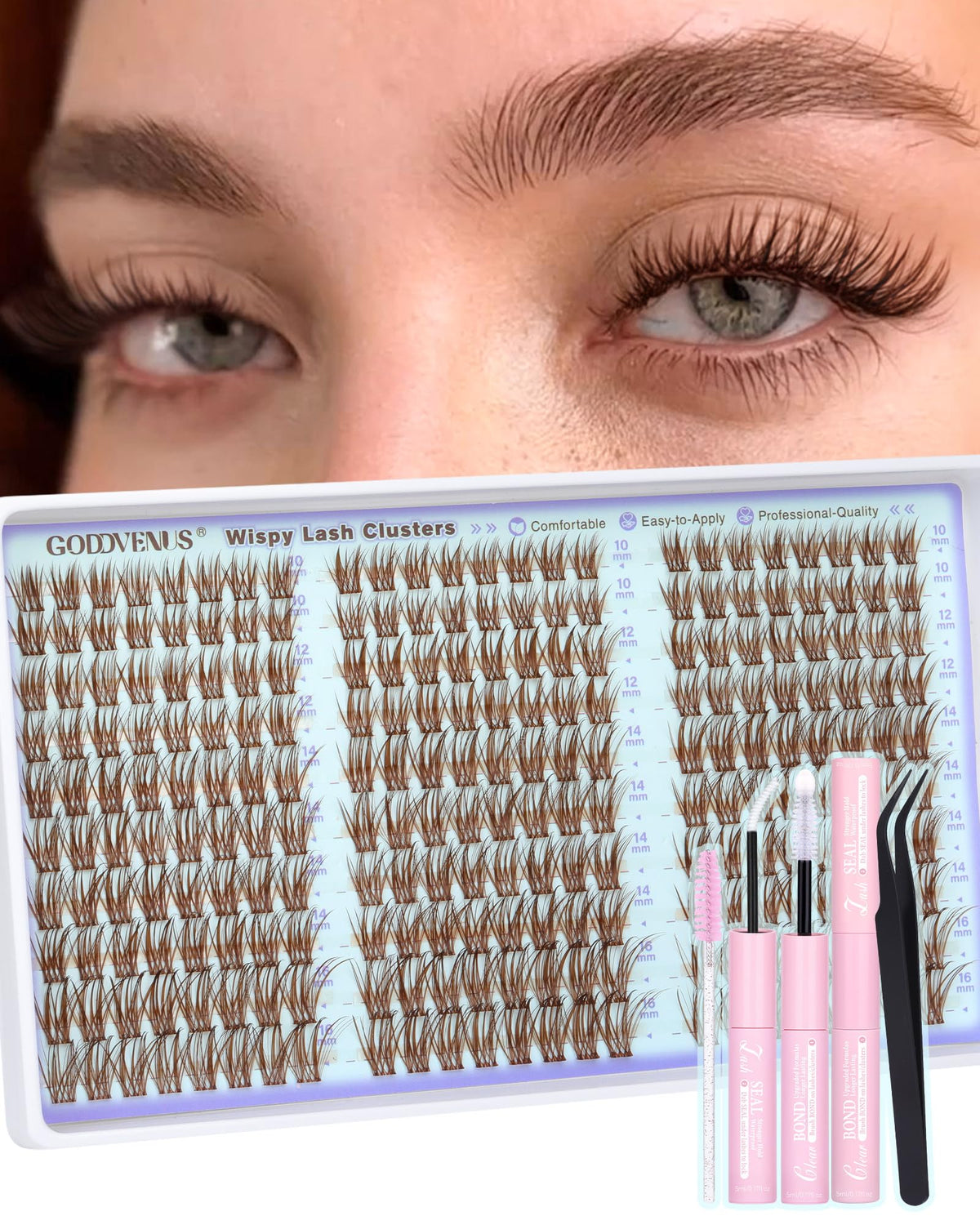Goddvenus Wispy Lash Clusters Kit main image showing natural brown lashes for subtle definition