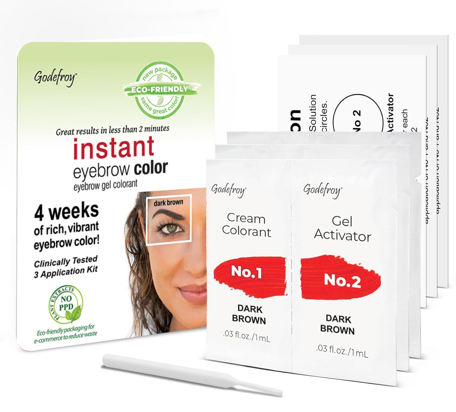 Godefroy Fast Acting Brow Color step 1 application for precise temporary brow shade