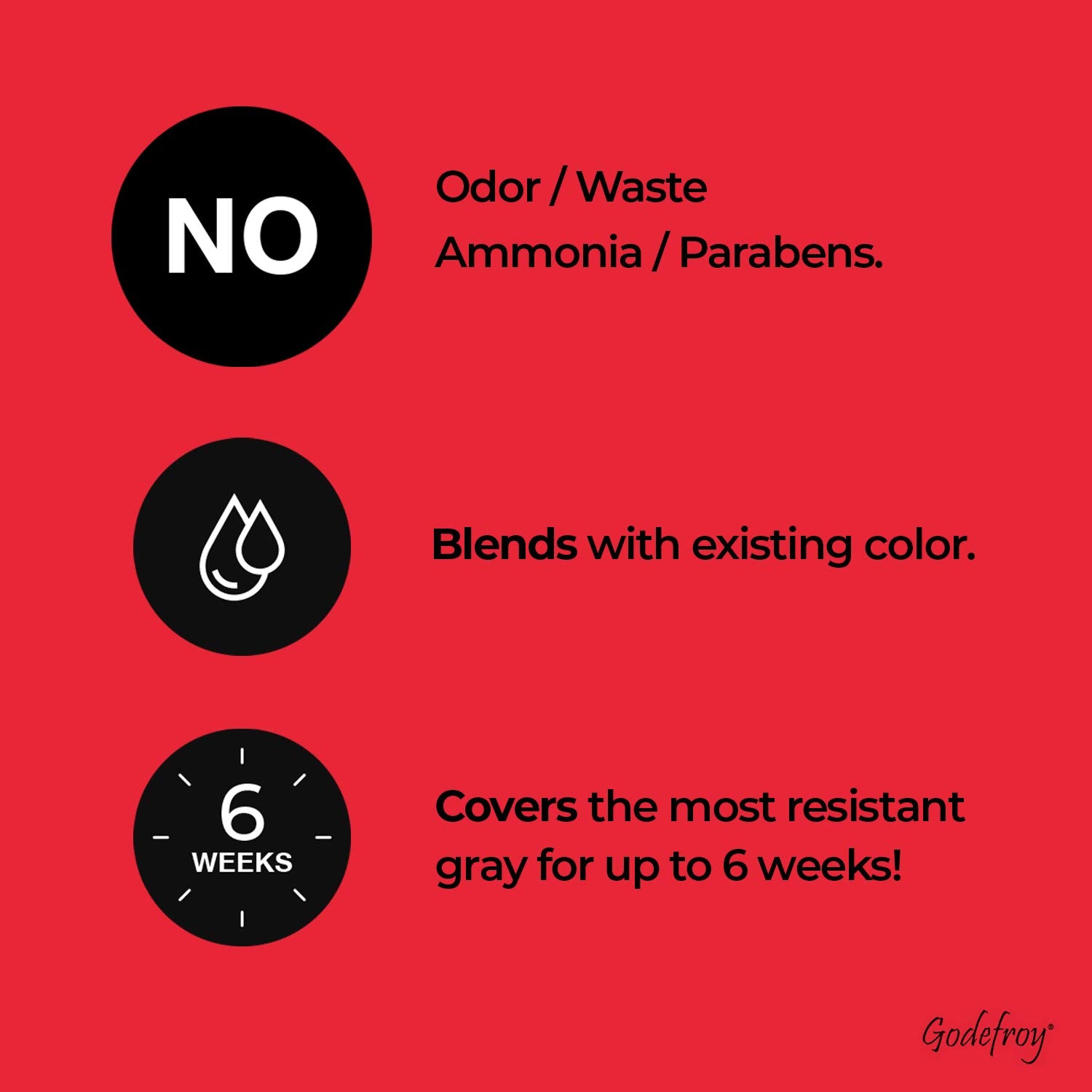 Godefroy rinse step highlights easy removal with warm water.