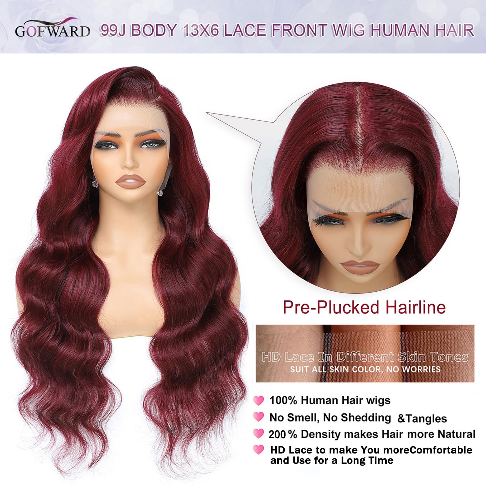 Gofward Brazilian virgin hair wig in 12A quality for durable softness.