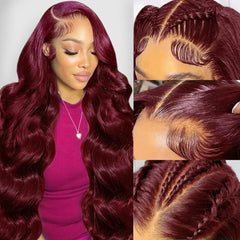 Gofward burgundy 99J body wave wig with 13x6 lace front for a dramatic look.