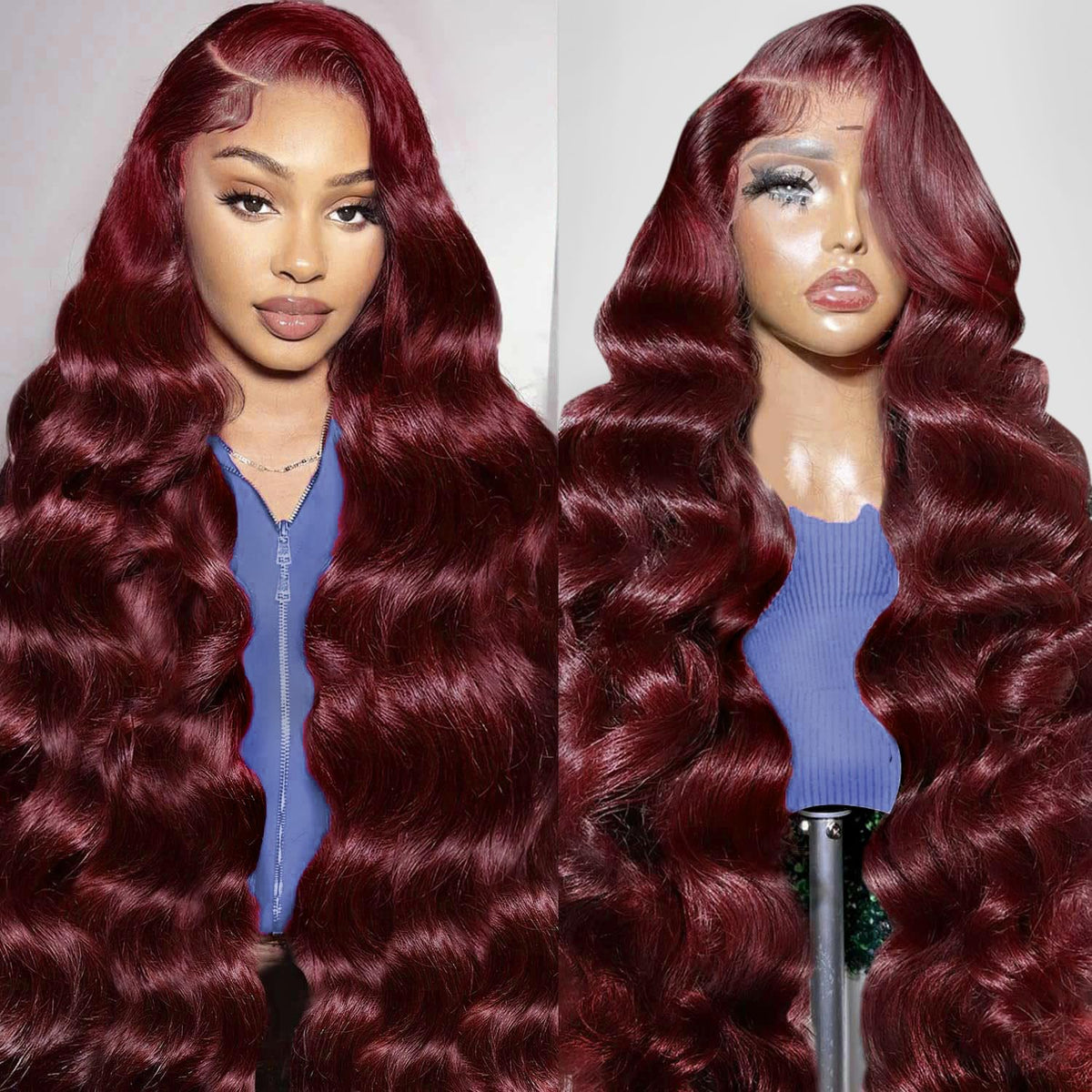 Gofward burgundy lace-front wig with natural part and versatile styling options.