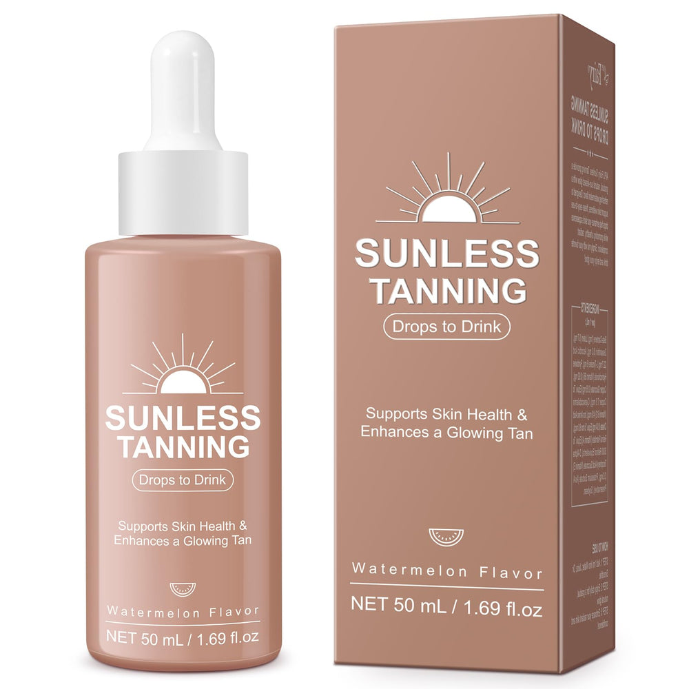 GOGIFTGO tanning drops bottle closeup showing natural ingredients for a gradual bronze glow.