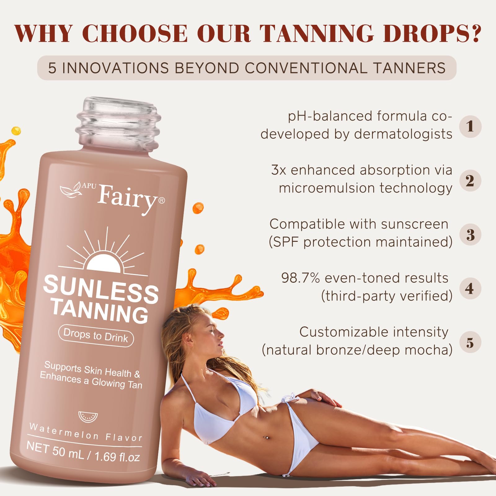 GOGIFTGO tanning drops watermelon flavor ready to mix for daily bronze.