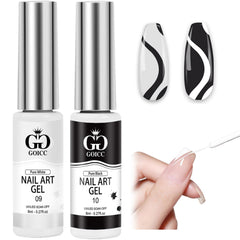 GOICC black and white gel art liner bottle shows dual colors for crisp nail art tips