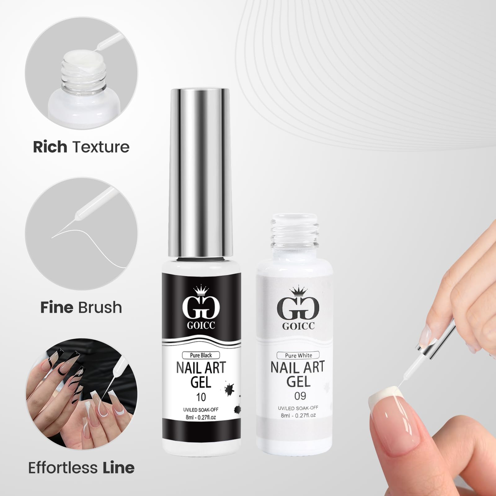 GOICC multifunctional nail art detail demonstrates painting gel and polish versatility