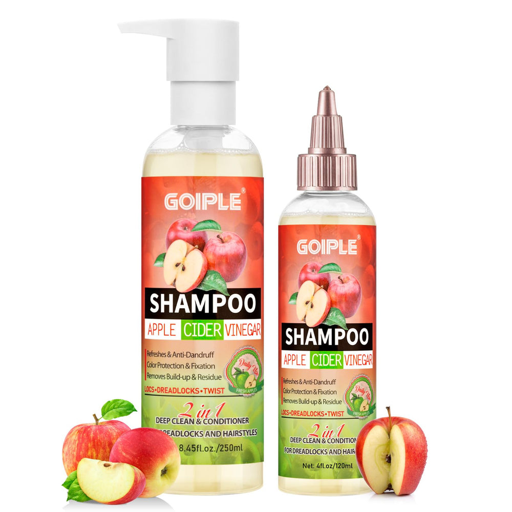 Goiple 2-in-1 apple cider vinegar shampoo bottle offering a clarifying cleanse.