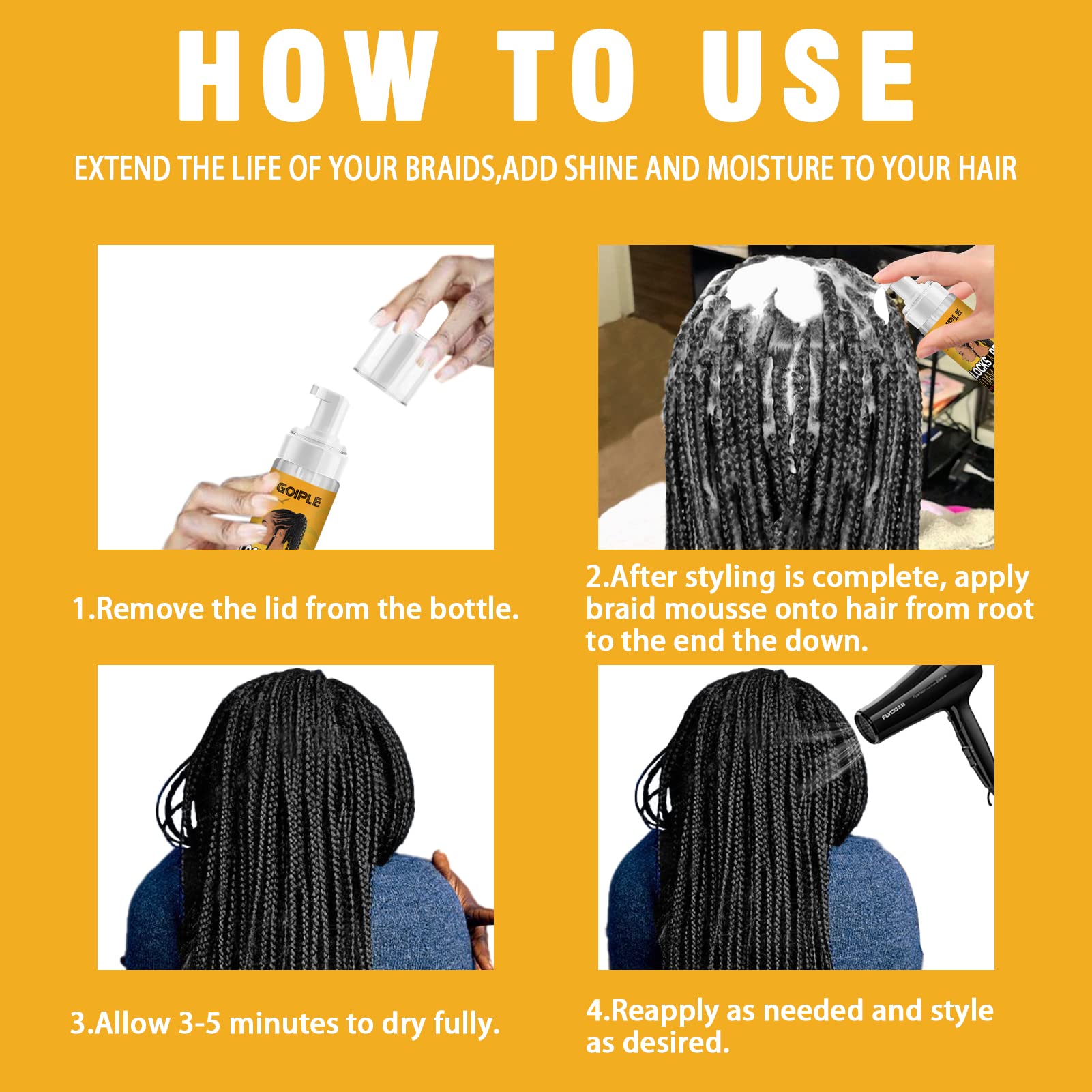 All hair types can use Goiple braid mousse for versatile, protected styles.